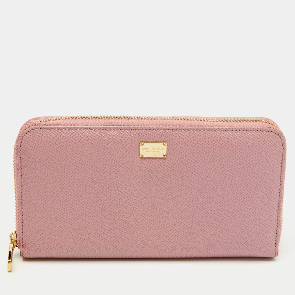 Dolce Gabbana Pink Leather Zip Around Wallet