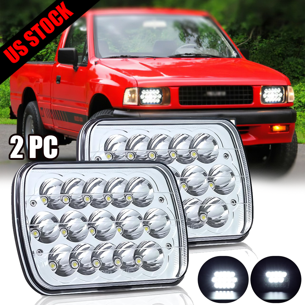 Pair 7X6 5X7 Inch LED Headlights Chrome Hi-Lo Beam DOT For Isuzu Pickup I-Mark