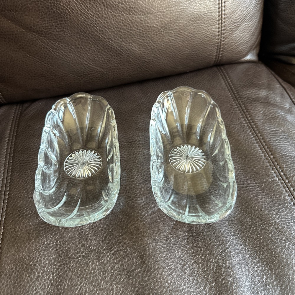 Vintage Clear Glass Butter Dish Set of 2 with Scalloped Edges 8.25 x 4 Inches