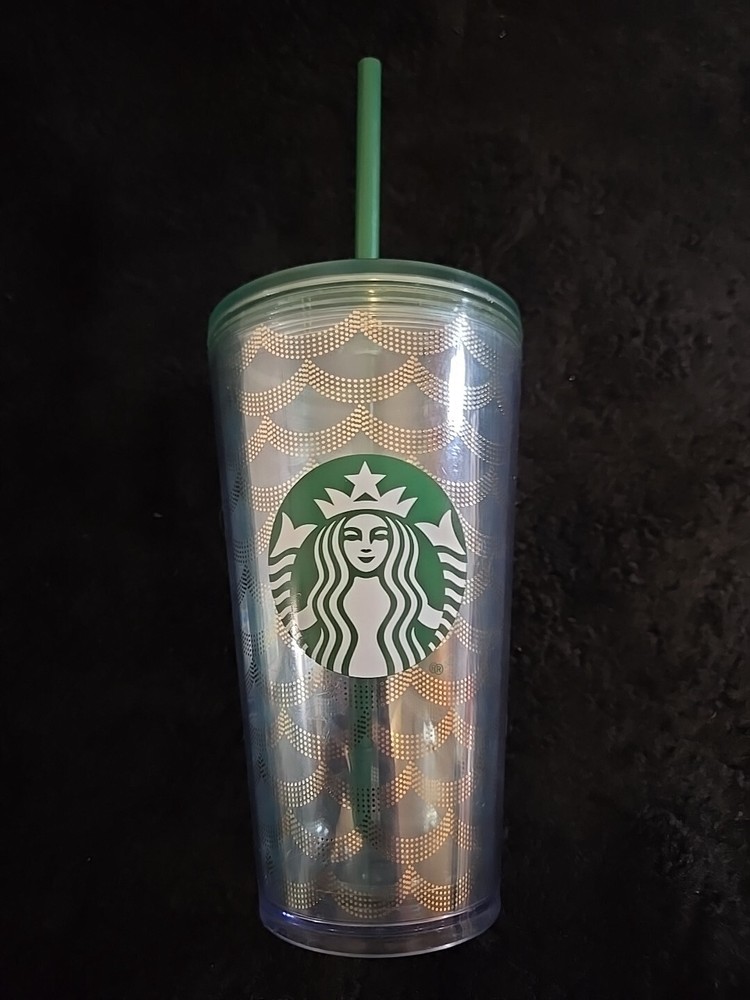 Starbucks 169z Clear Acrylic Cold Double Walled Tumbler  Gold Scale