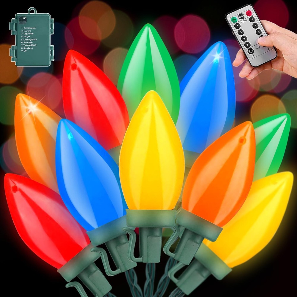 Battery Operated LED Christmas Lights with Remote 27 FT C9 String Lights for Indoor Outdoor Decor
