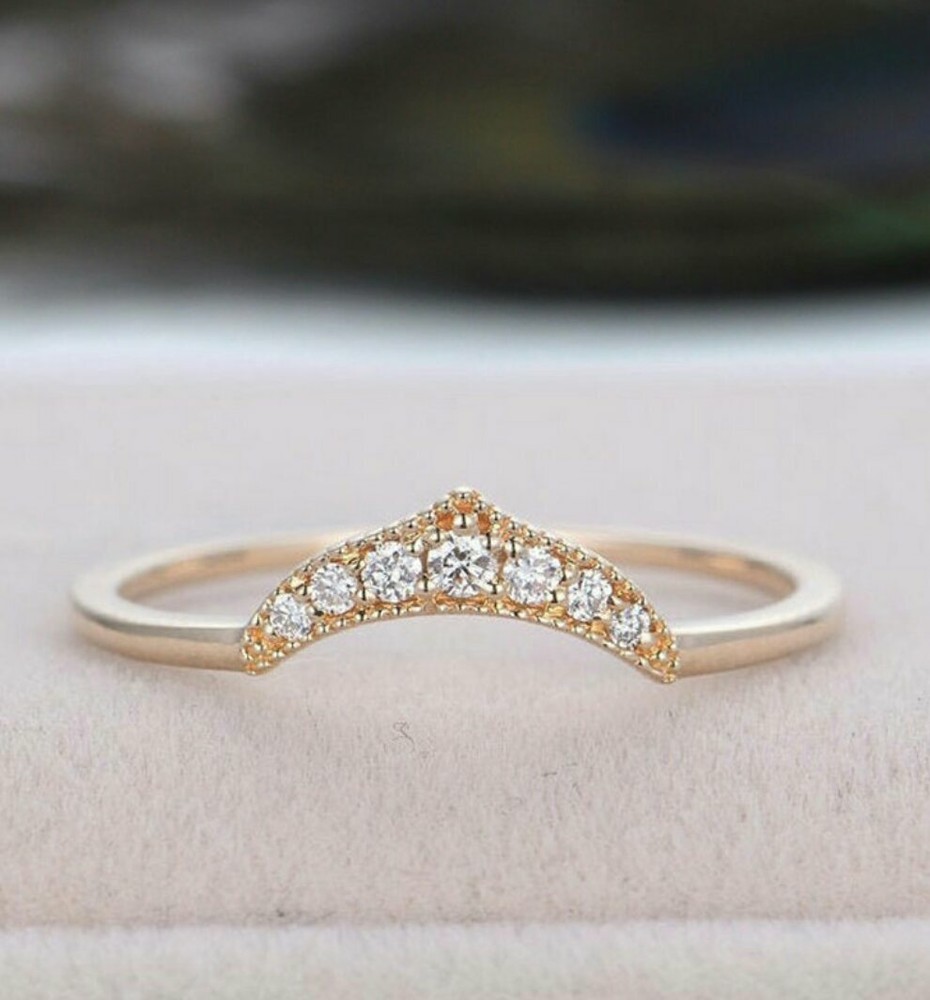 Curved Tiara Diamond Wedding Band 14k Gold Dainty Curved Tiara Ring Wedding Gift