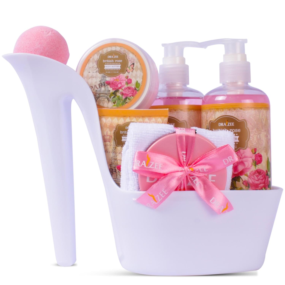 Luxury Rose Scented Spa Gift Set for Women - 8 Piece Bath & Body Collection with Bubble Bath