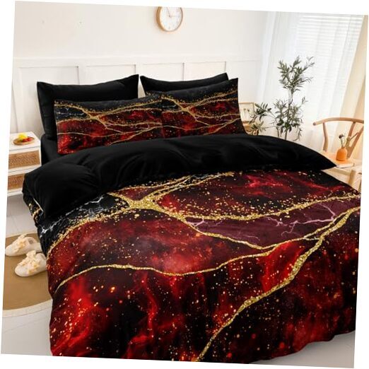 Black Gold Comforter Set 8 Pcs Red Marble Bedding Set Queen Size Bed in A Bag