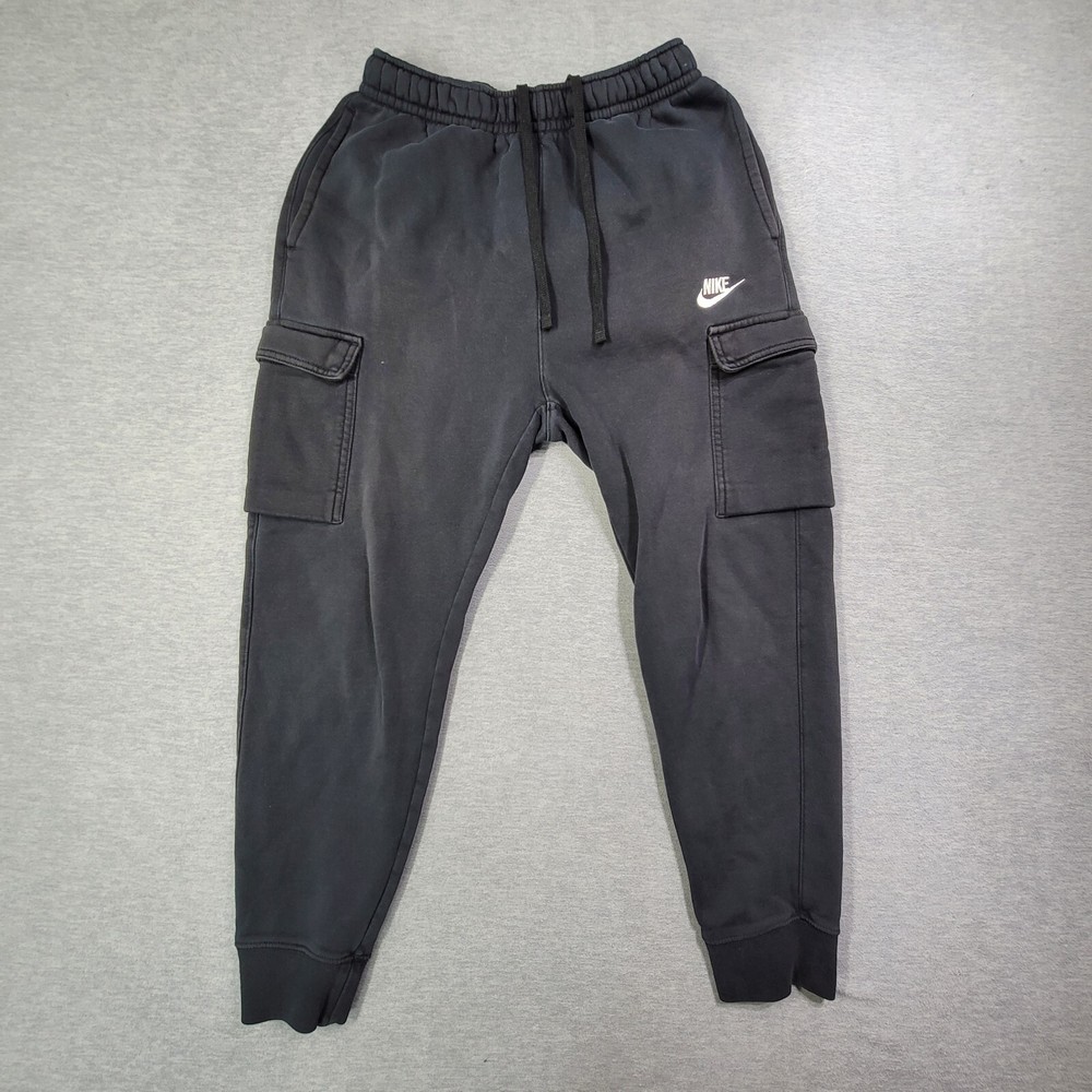 Nike Joggers Mens Small Black Fleece Sweatpants Cargo Pockets Swoosh Logo