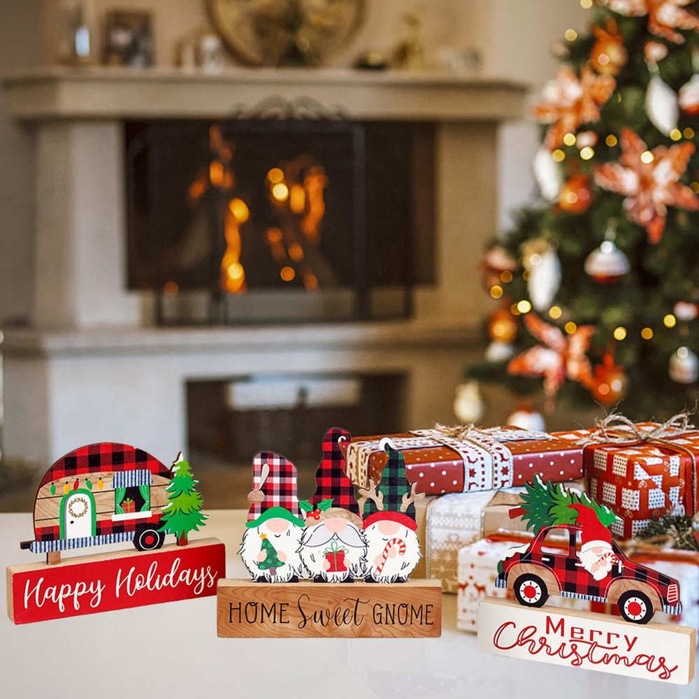 Christmas Wood Tabletop Decor Gnome Wood Signs Portable Christmas first-rate