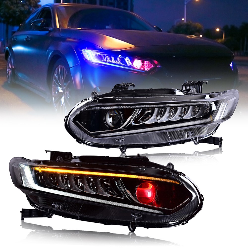 2x LED Headlights for Honda Accord 10Gen 2018-2022 black style Red Demon Eye