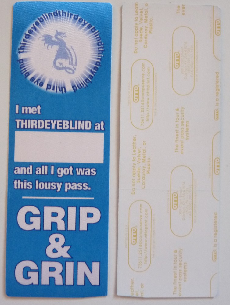 Third Eye Blind Meet & Greet Grip & Grin Blue Concert Tour Backstage Pass D7
