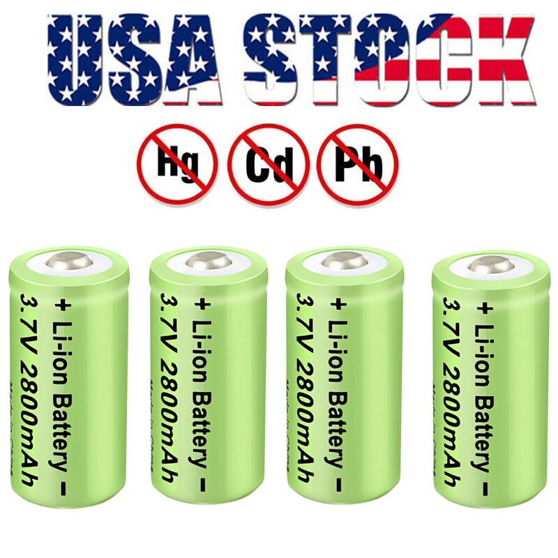 2800mAh CR123A Rechargeable 3.7V Battery with Charger US