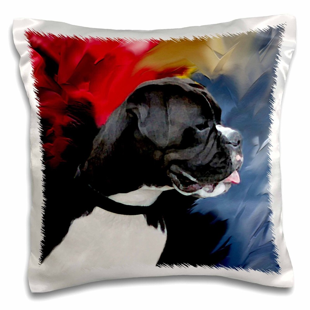3dRose Black White Boxer 16x16 inch Pillow Case