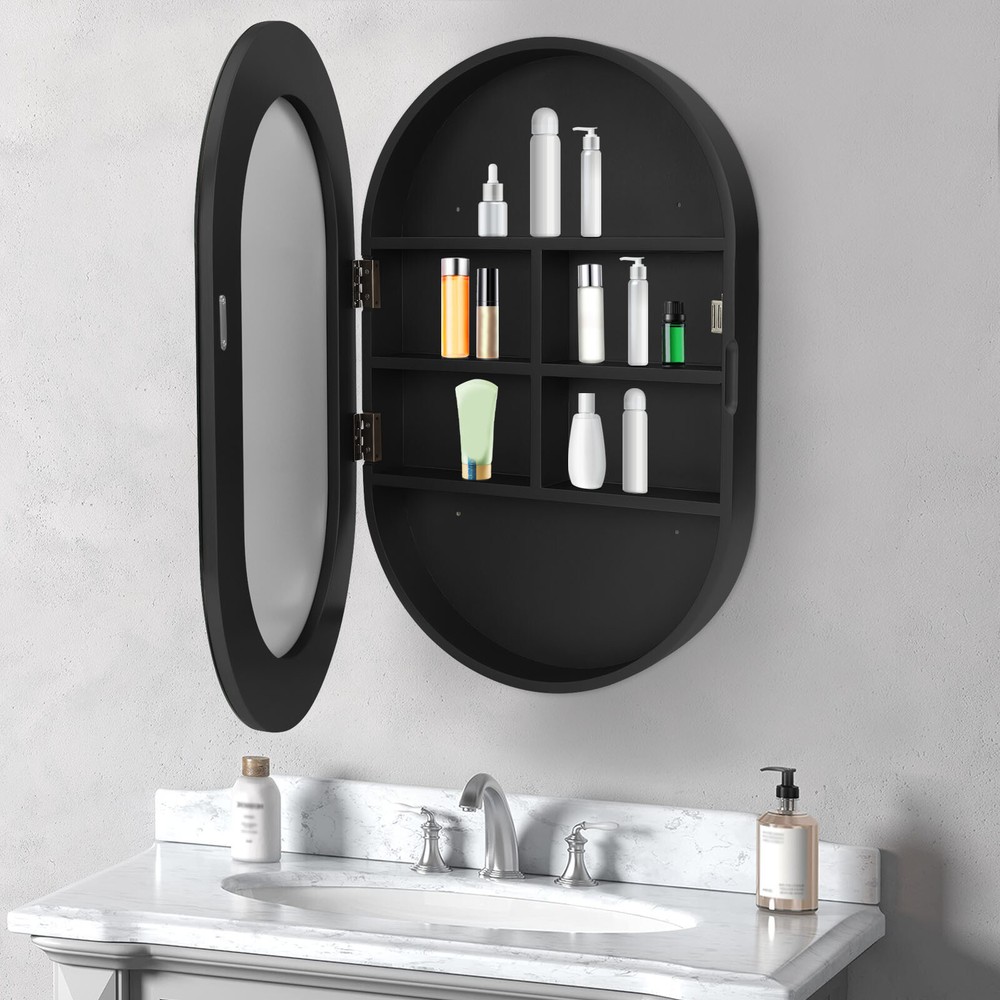 Oval Bathroom Wall Mirror Cabinet with Storage Space  