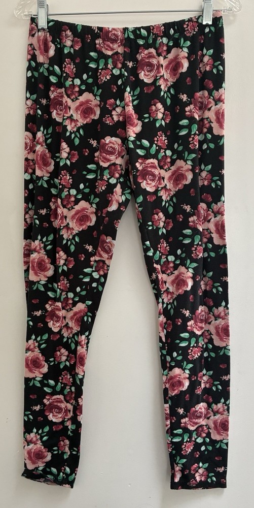 Bobbie Brooks Womens Allover Pink Floral Polyester Full Length Leggings Black XL