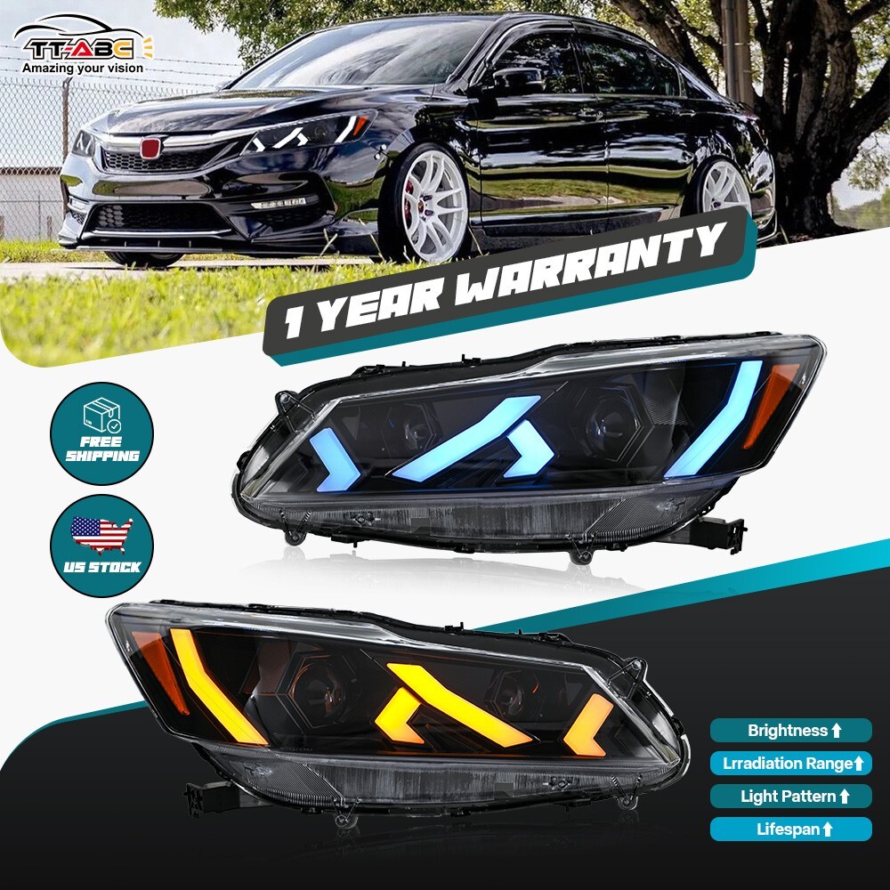 Full Built-in LED Headlight For 2016-2017 Honda Accord 9.5Th Gen Head Lamps Pair