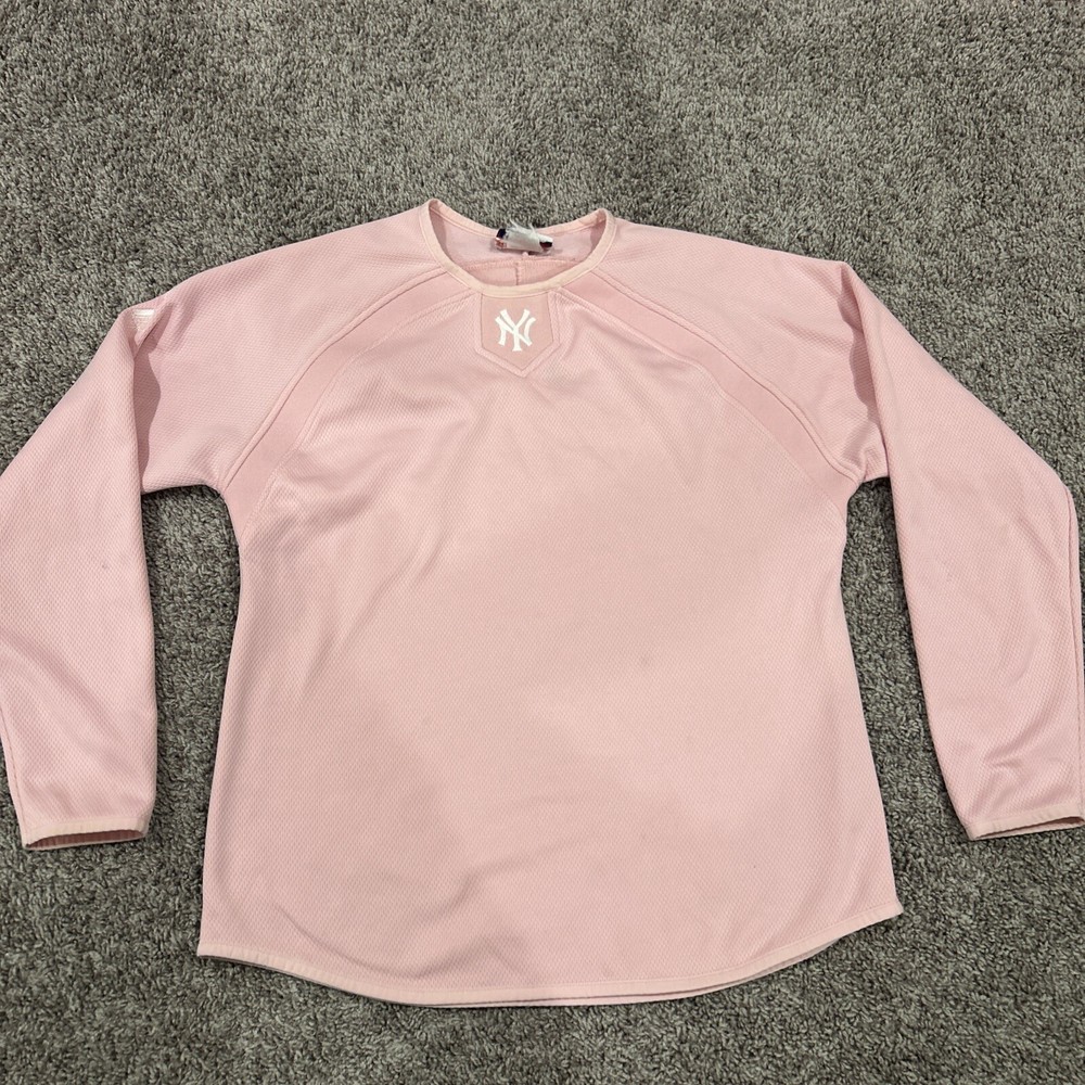 New York Yankees Sweatshirt Womens Medium Pink Majestic Pullover MLB Baseball