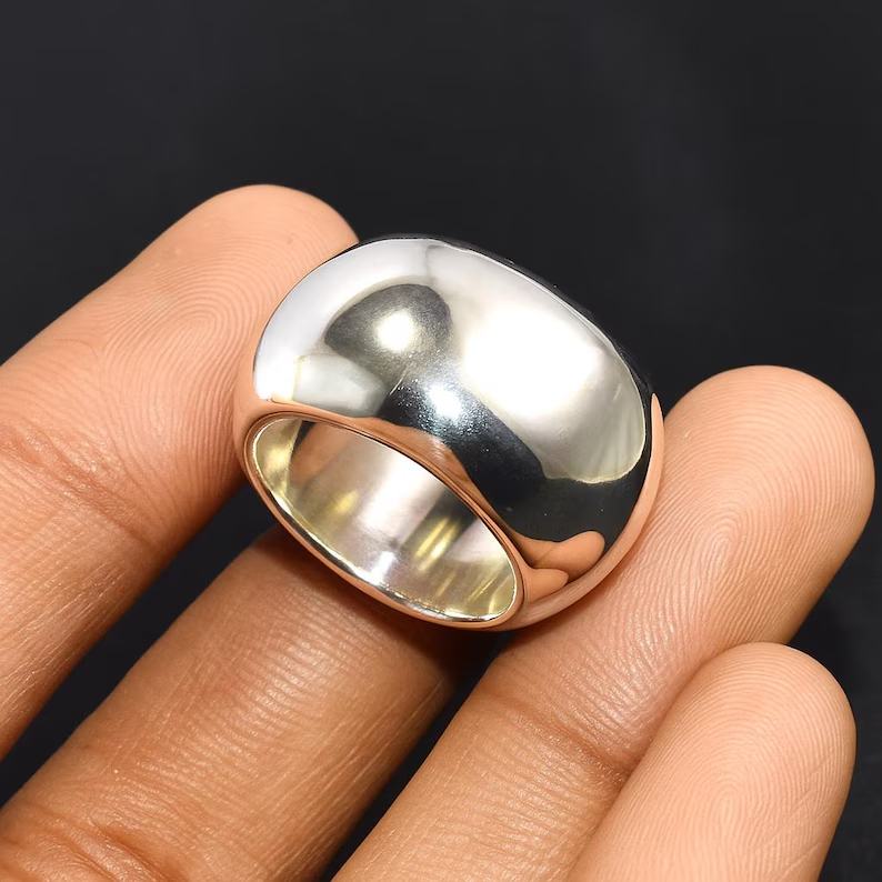 Wide Cigar Band Ring 925 Sterling Silver Ring Dome Ring Chunky Fidget Meditation