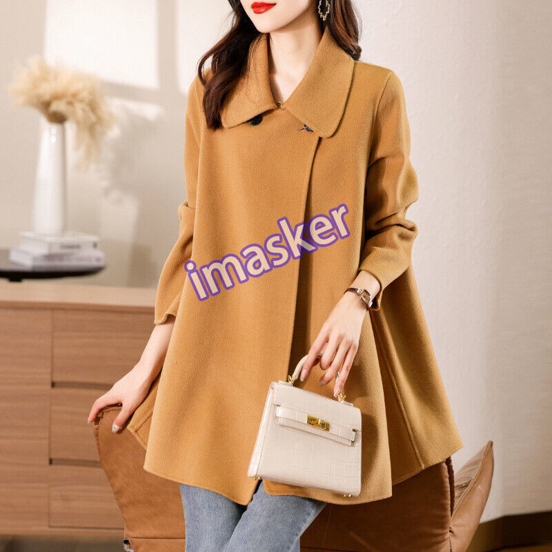 Women's Korean Cape Double-sided Wool Coat Mid Long Jackets Cloak Outwear Warm