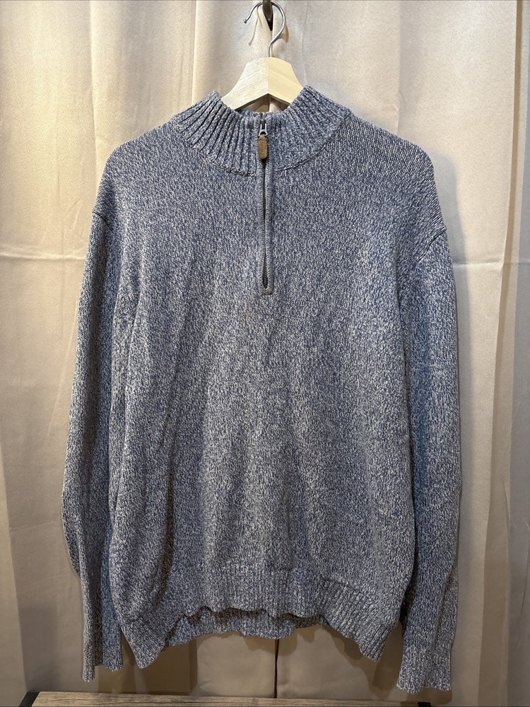 St Johns Bay Mens Size XL Mock Neck 1/4 Zip Pullover Fleece Cotton Sweater Gray