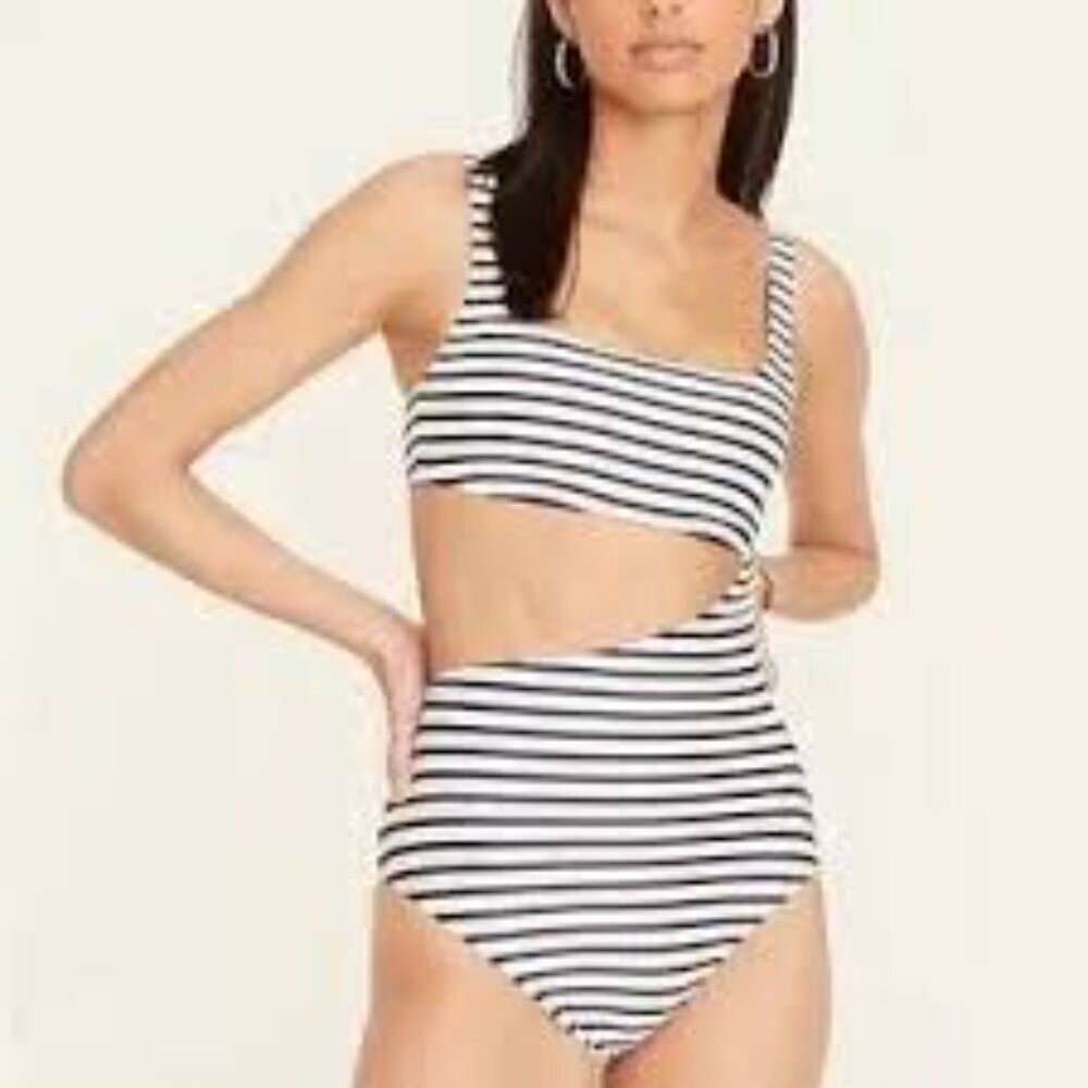 ✅ J. CREW CUTOUT ONE PIECE WHITE WITH NAVY BLUE STRIPES NAUTICAL SAIL SIZE 4