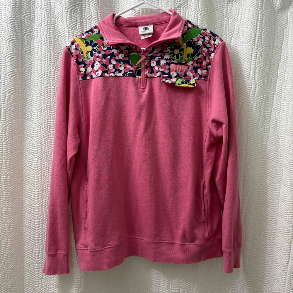 Simply Southern Pink Floral Quarter Zip Pullover Sweatshirt Women Medium