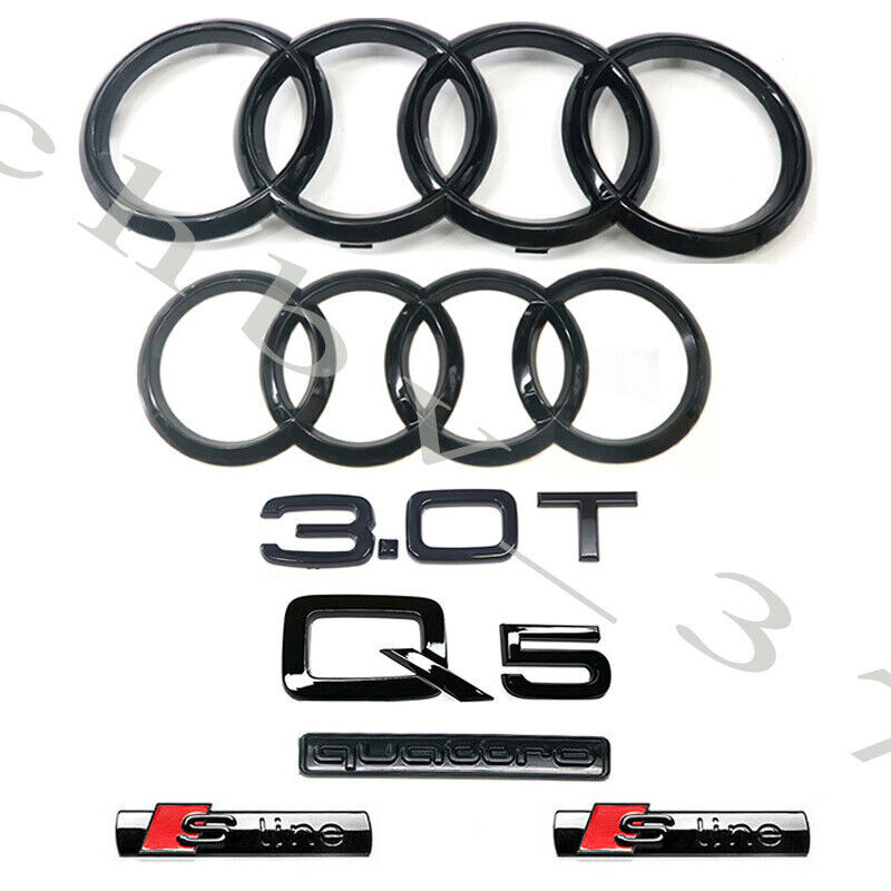 Audi Q5 Emblem Gloss Black Rings Rear Quattro 3.0T Sline 2013-2020 Combo Kit OE