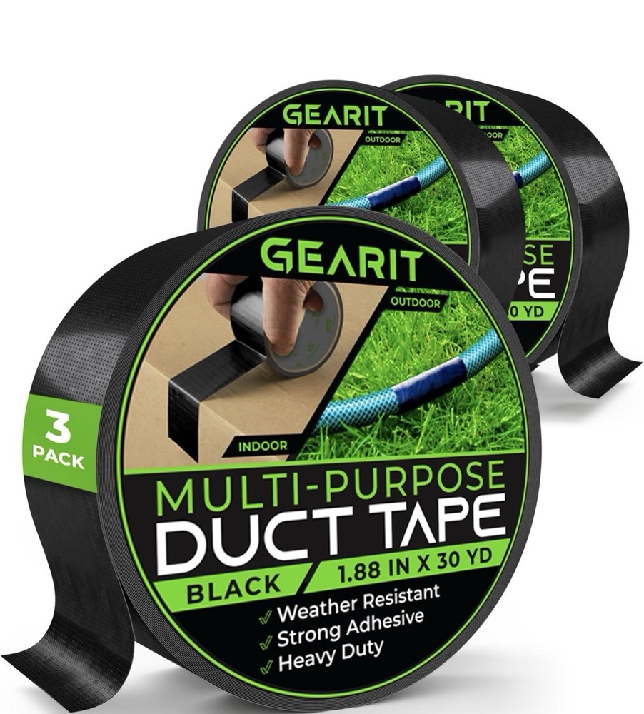 Gaffer Tape 3 Rolls  1.88in, 30 yd Each Black Gaffers Heavy-Duty Waterproof