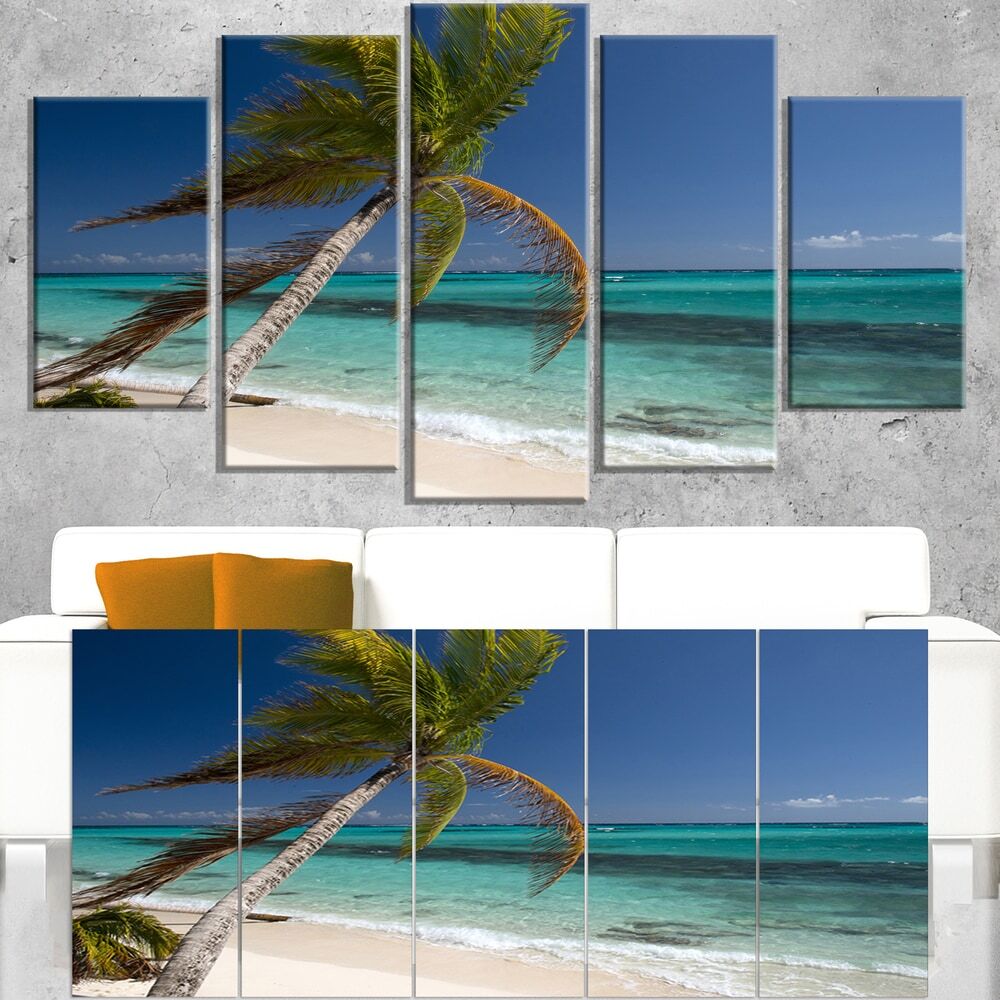 Palm Bent to Picturesque Seashore - Modern Seascape Canvas  Oversized