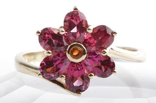 9K Yellow Gold Amethyst Citrine Floral Ring Size 63 Elegant Design