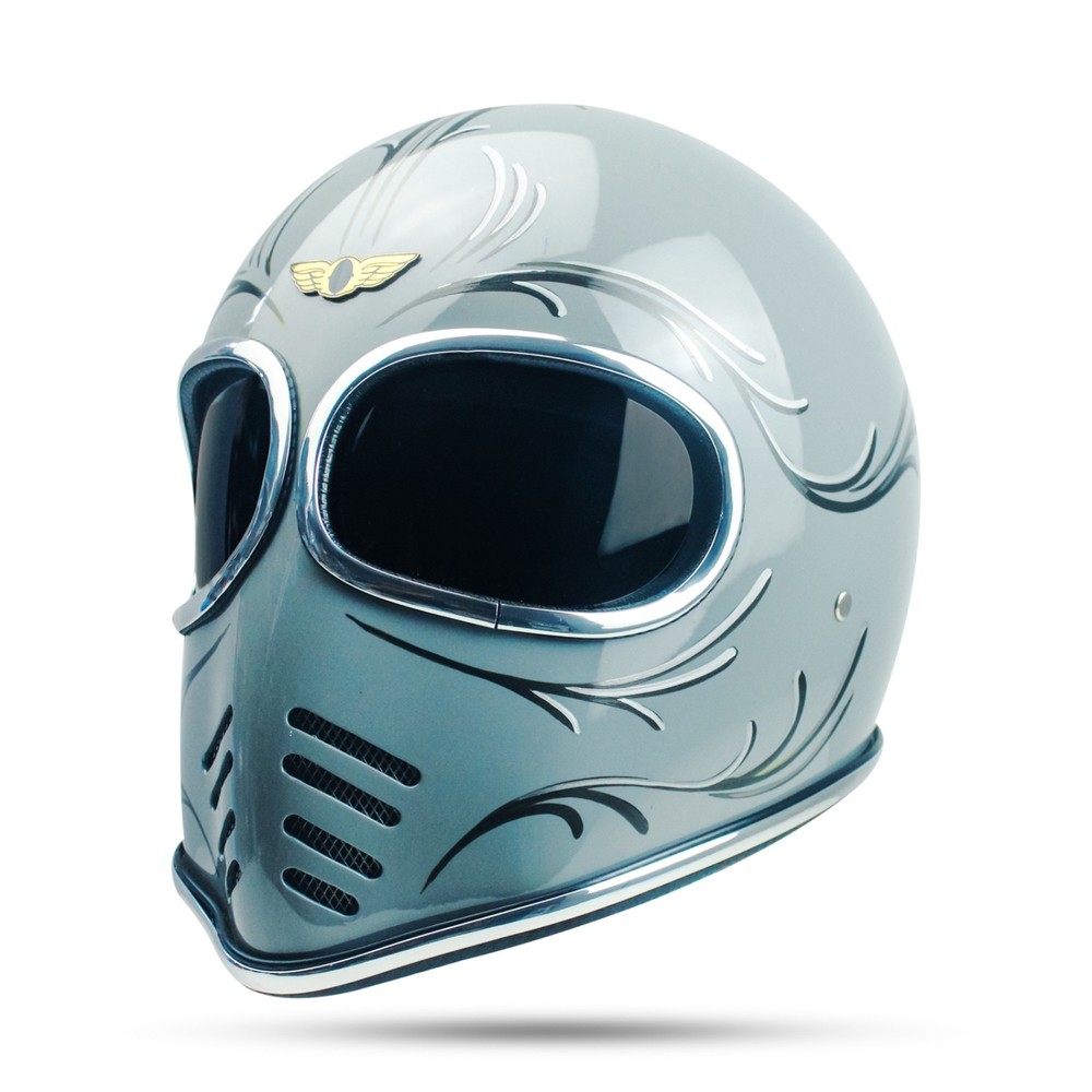 COOL ! VINTAGE CUSTOM HELMET XFGP SIMPLY ORNAMENTAL GREY BOBBER CHOPPERMOTORBIKE