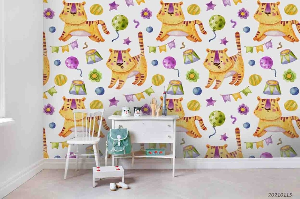 3D Cartoon Tiger Balloons Pattern Wall Murals Wallpaper Murals Wall Sticker