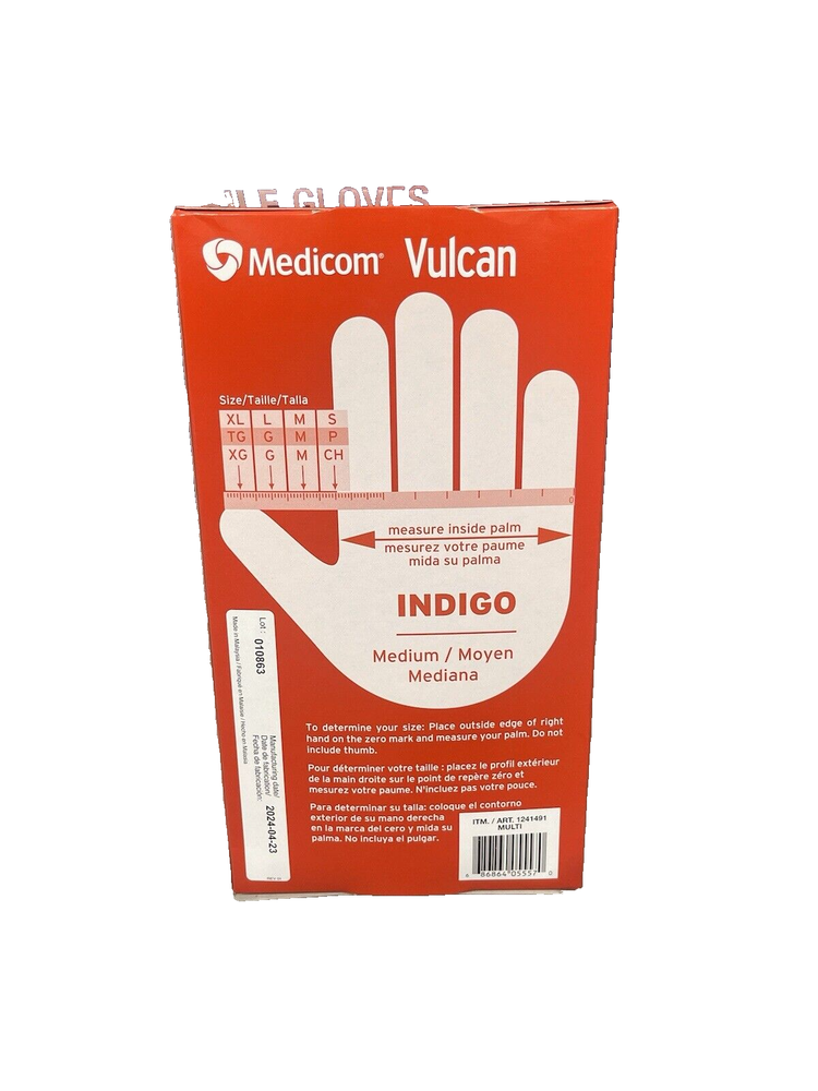 MEDICOM Vulcan Indigo Nitrile Gloves Latex-Free Size M 150 Count New