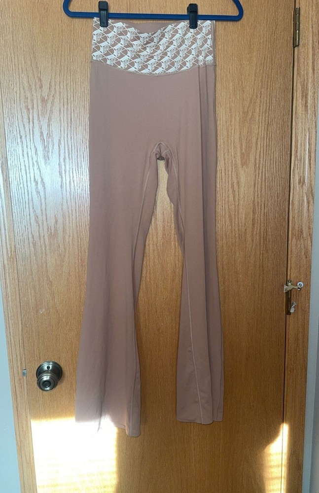 PINK Victoria's Secret Monogram V-Waist Foldover Flare Leggings in Mocha