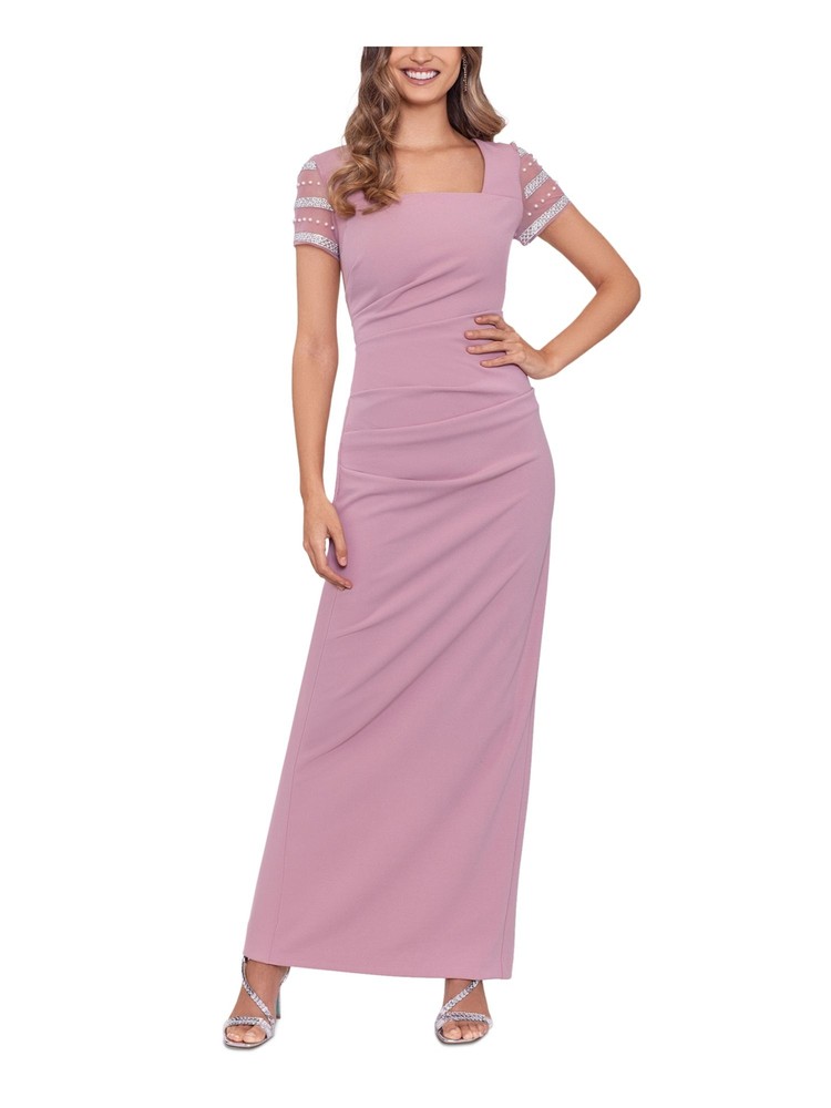 BETSY & ADAM Womens Pink Scuba Crepe Sides Short Sleeve Formal Dress 4