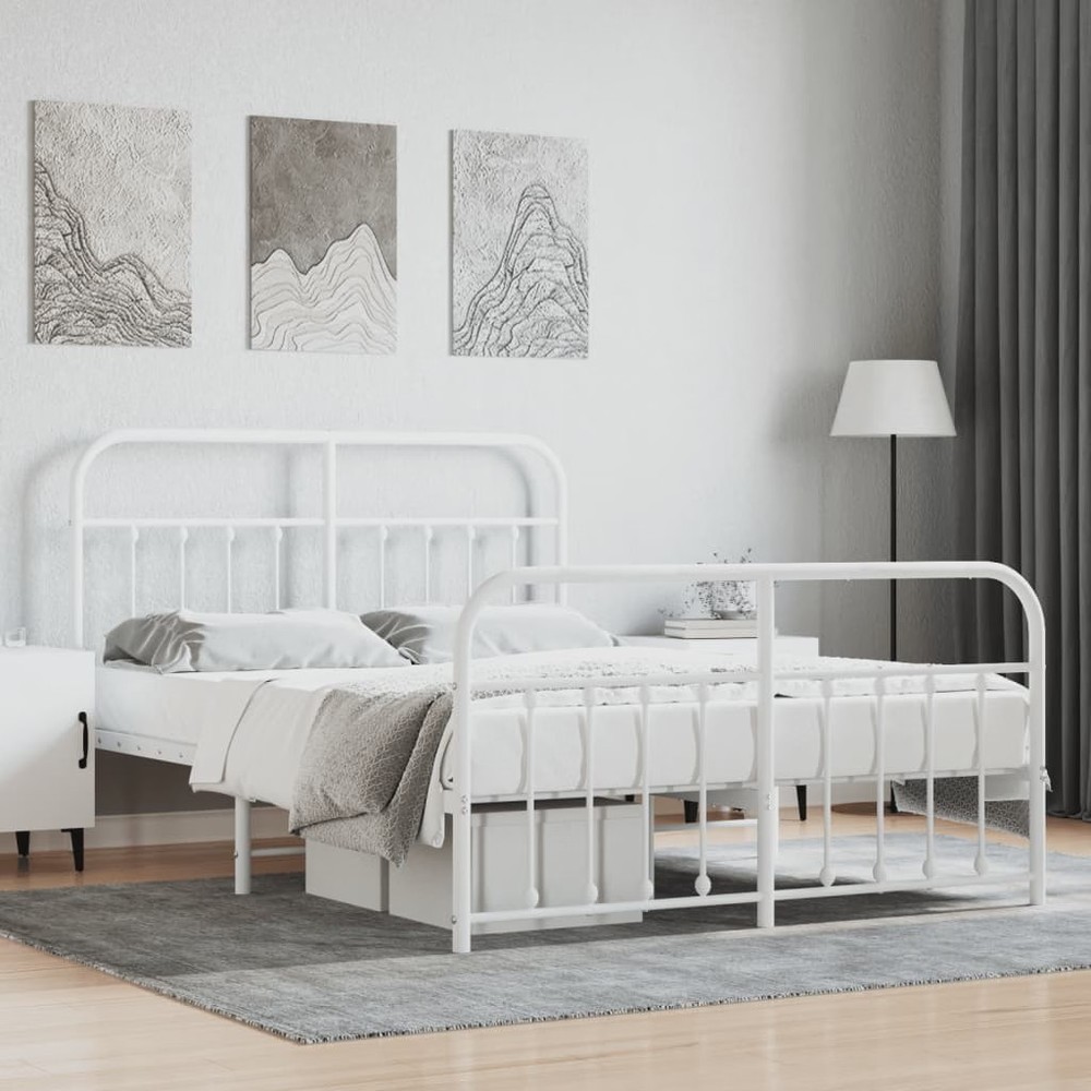 Bed Frame White Powder-coated steel 53.1x74.8 in
