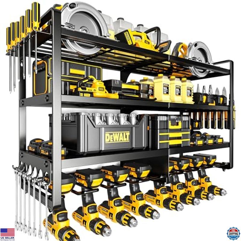Heavy Duty Wall Mount Power Tool Organizer, 4 Layers, 400lbs Capacity, 8 Drill