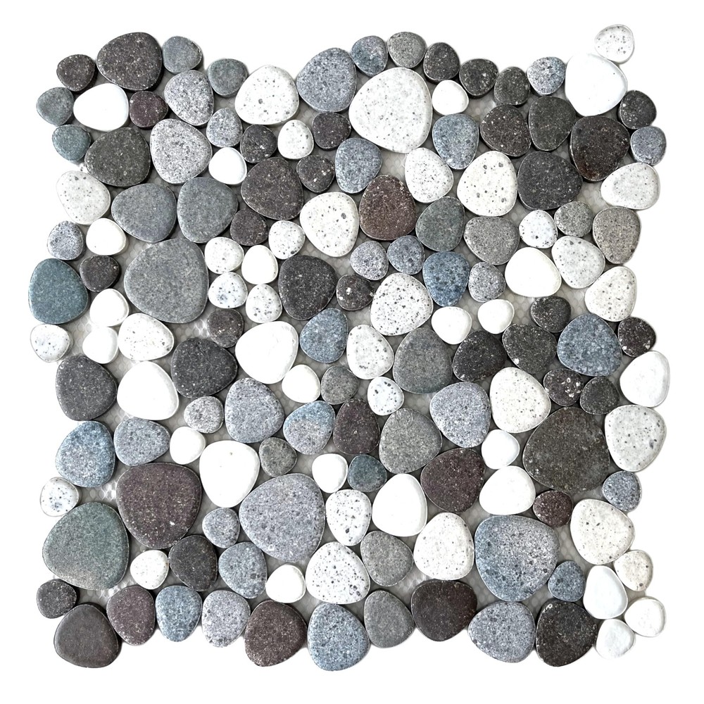 Grey White Sliced Pebble Stone Mosaic Tile Anti-Slip Shower Floor