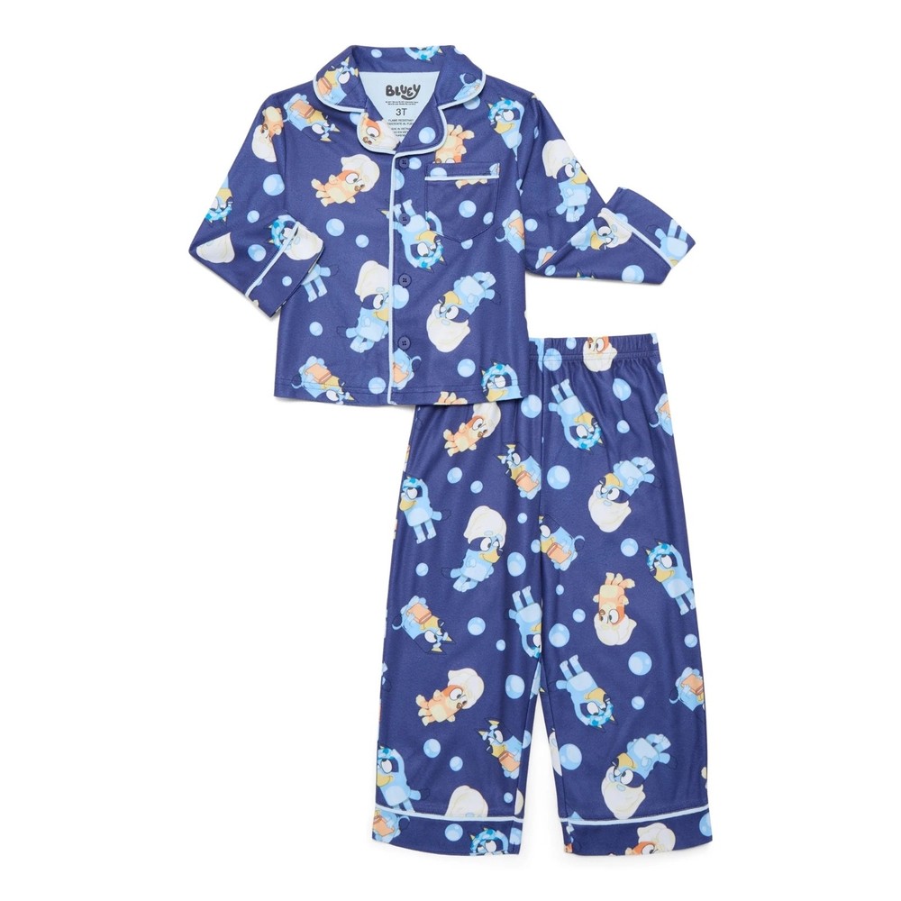NEW Bluey Bingo Flannel Pajamas Long Sleeve Button Up 3T Shirt & Pants Set NWT