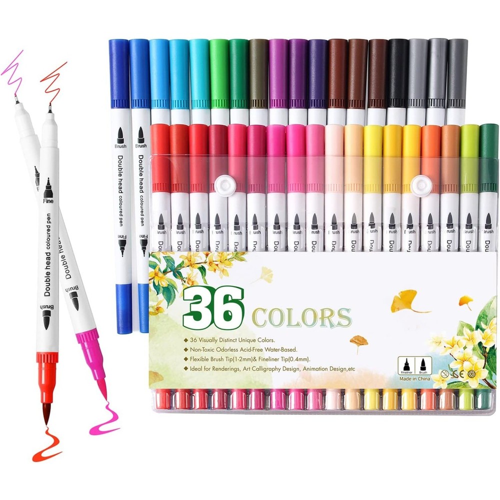 36 Vibrant Brush Markers for Adult Coloring Books & Lettering - Premium Art Markers for Creative Projects