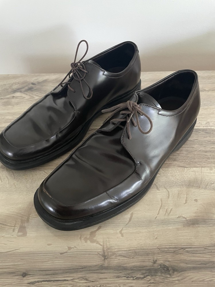 Prada Mens Brown Leather Derby Loafers Dress Shoes UK 9.5 US 10.5 Square Toe
