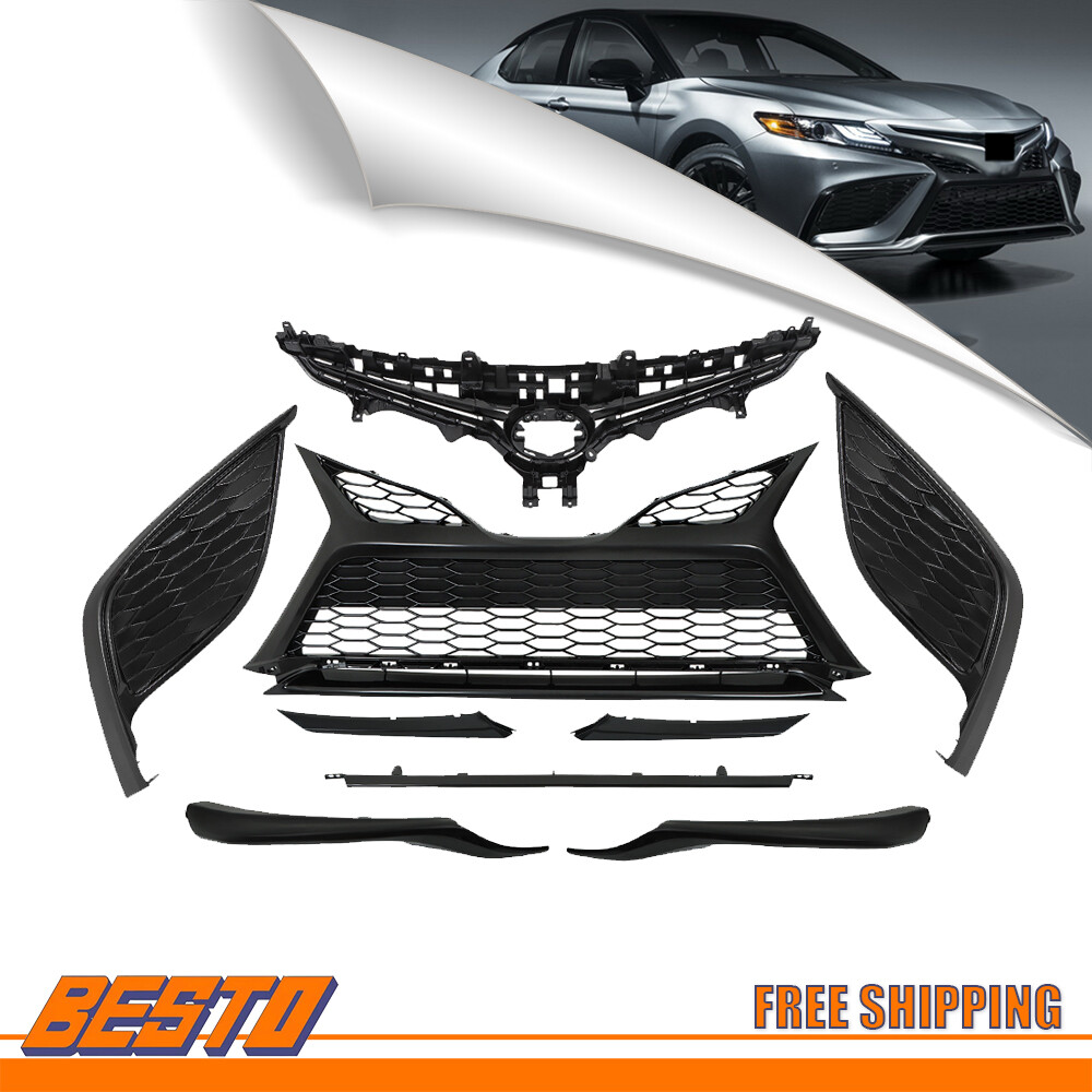 New For 2021-2023 Toyota Camry Front Bumper Upper Grille Kits Plastic Black 9pcs