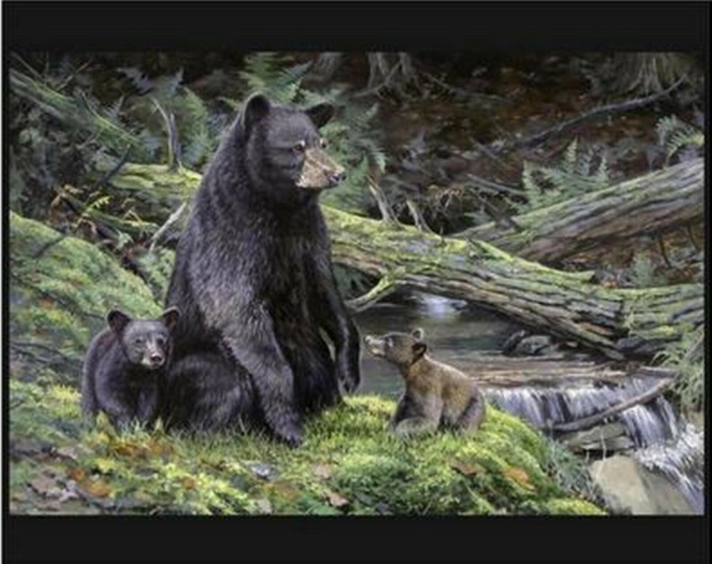 Black Bear Quilt Top Wall Hanging Panel Fabric for Cozy Decor