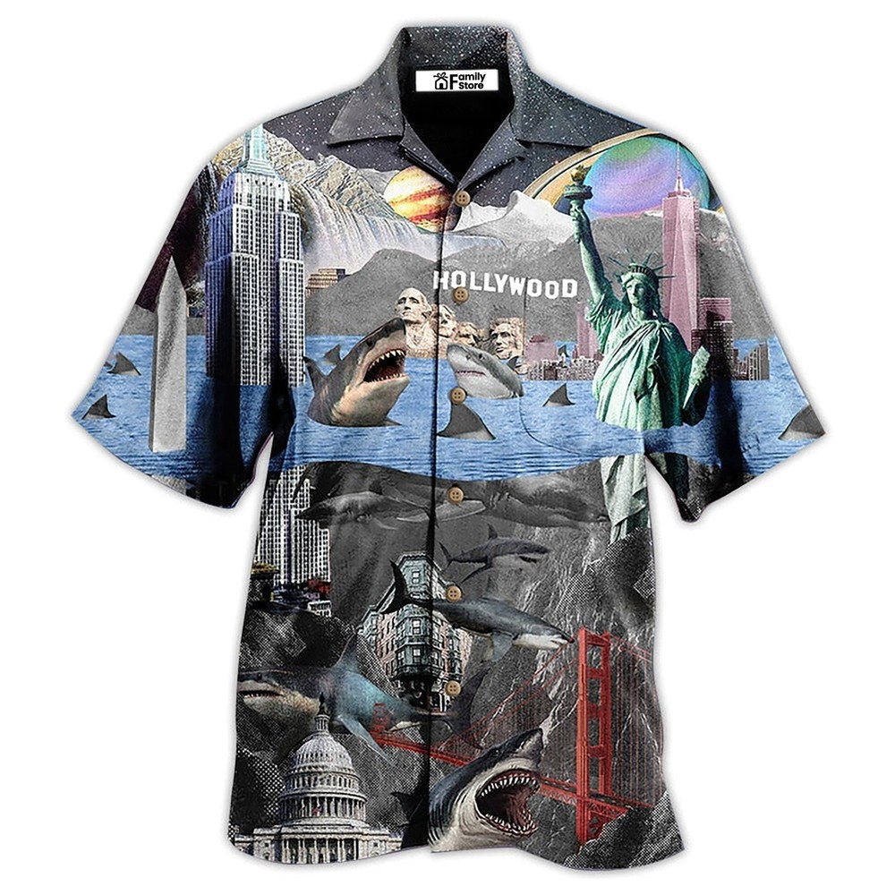 Shark In America Hollywood Tropical Hawaiian Shirt