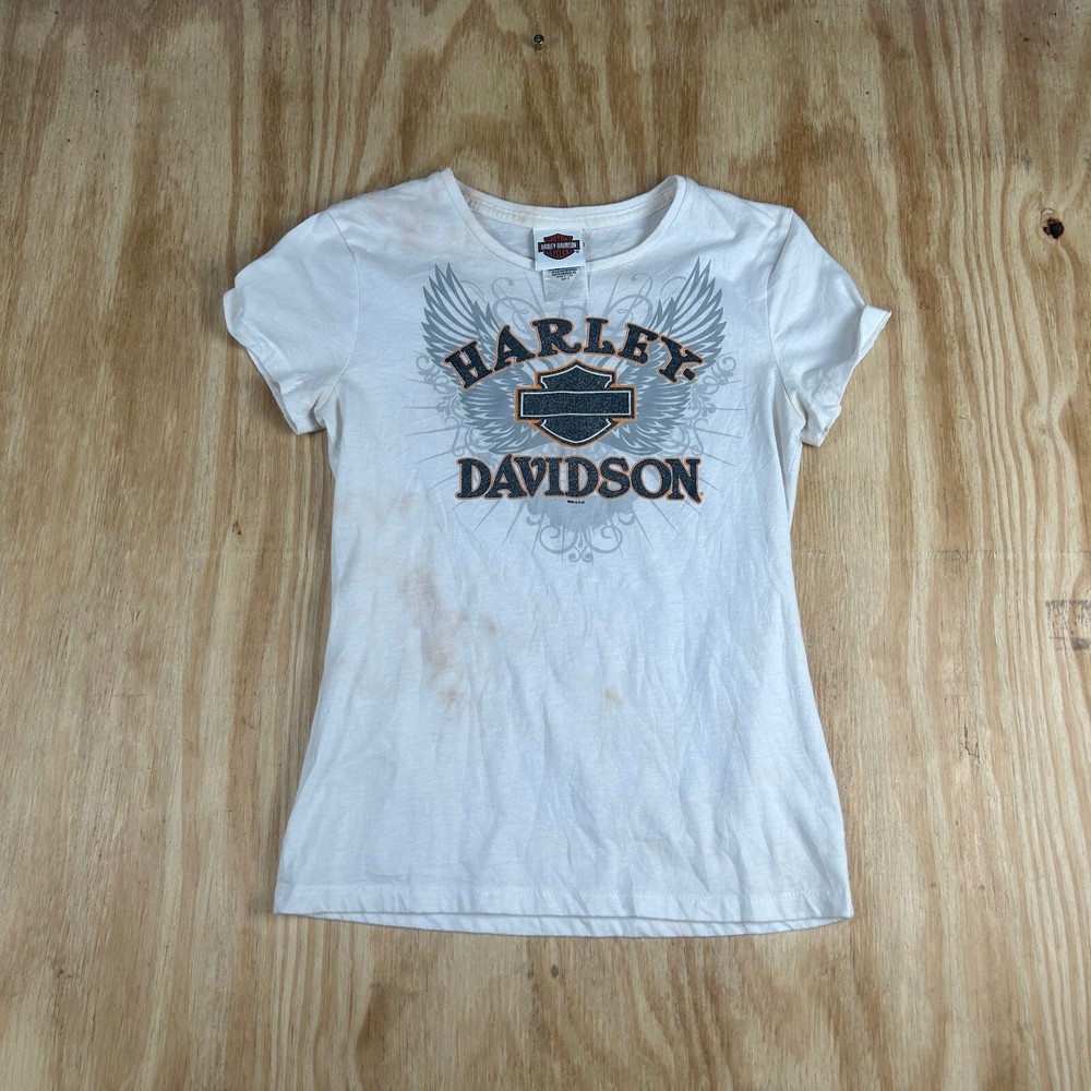 Y2K Harley Davidson Wing Logo Short Sleeve Graphic Women's T-Shirt Size S White