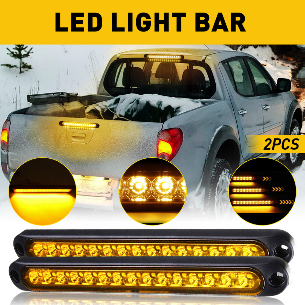 2X 15LED Amber Car Truck DRL Brake Turn Signal Side Marker Tail Strip Light Bar