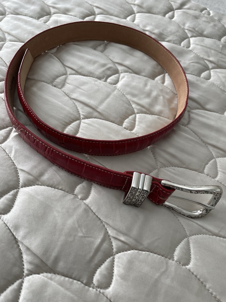 VTG Brighton Red Leather Belt with Silver Hardware EUC Size M 30