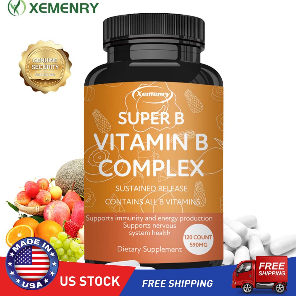 Vitamin B Complex Capsules -with B1,B2,B3,B5,B6,B12 - Promotes Energy Production