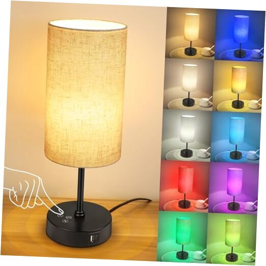 3 CCT & RGB Color Changing Table Lamp with Stepless Beige Shade