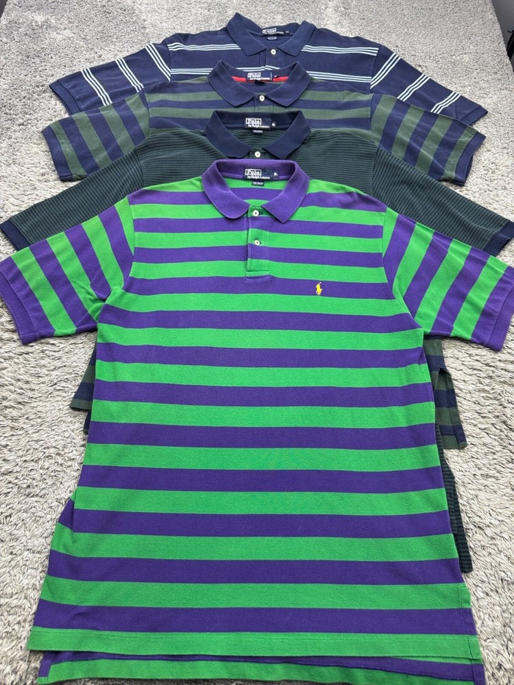 Polo Ralph Lauren Shirt Men XL Classic Fit Striped Preppy Golf Vtg 90s Lot Of 4