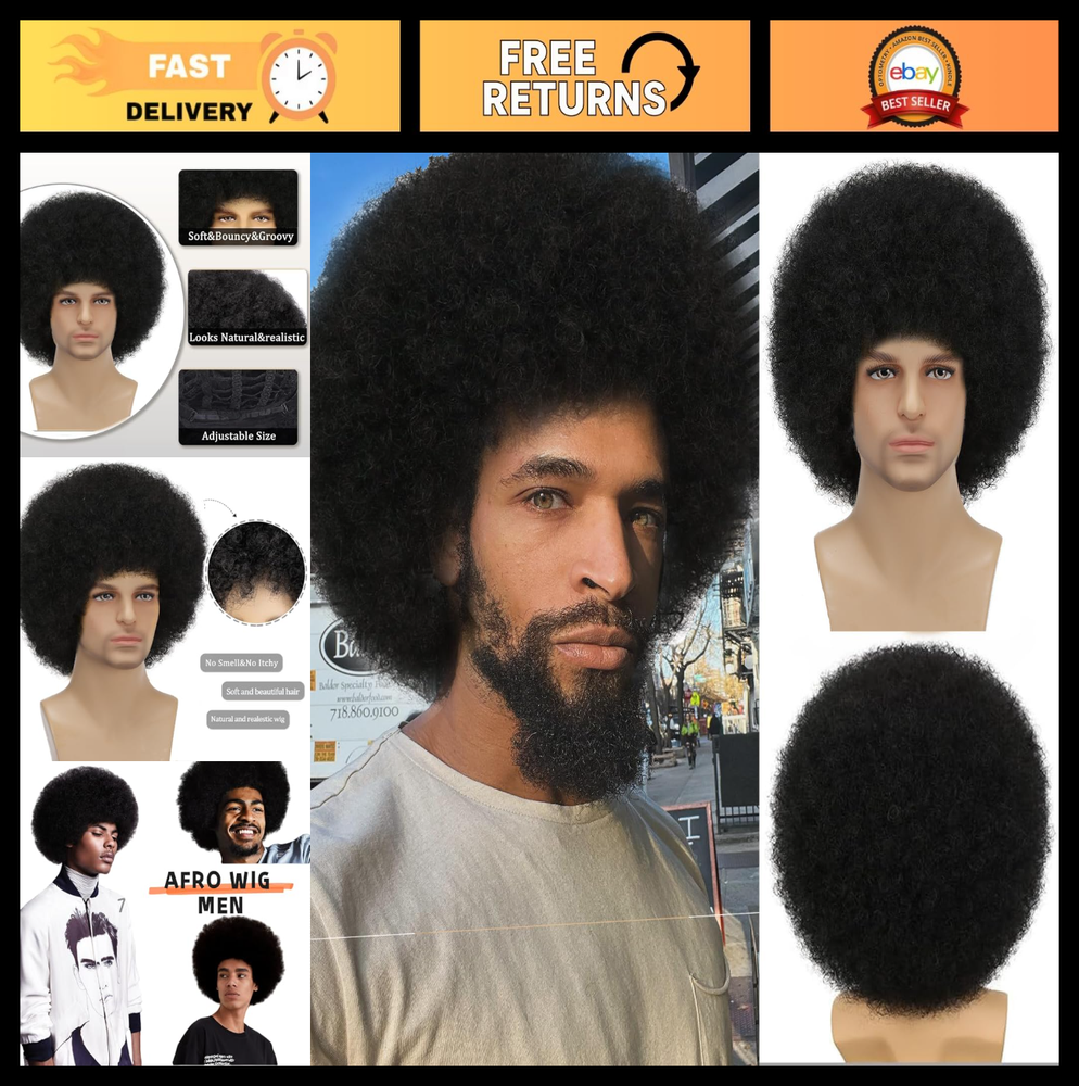 Short Afro Wig for Men - Fluffy 70s Rock Disco Style, Natural-Looking Synthetic