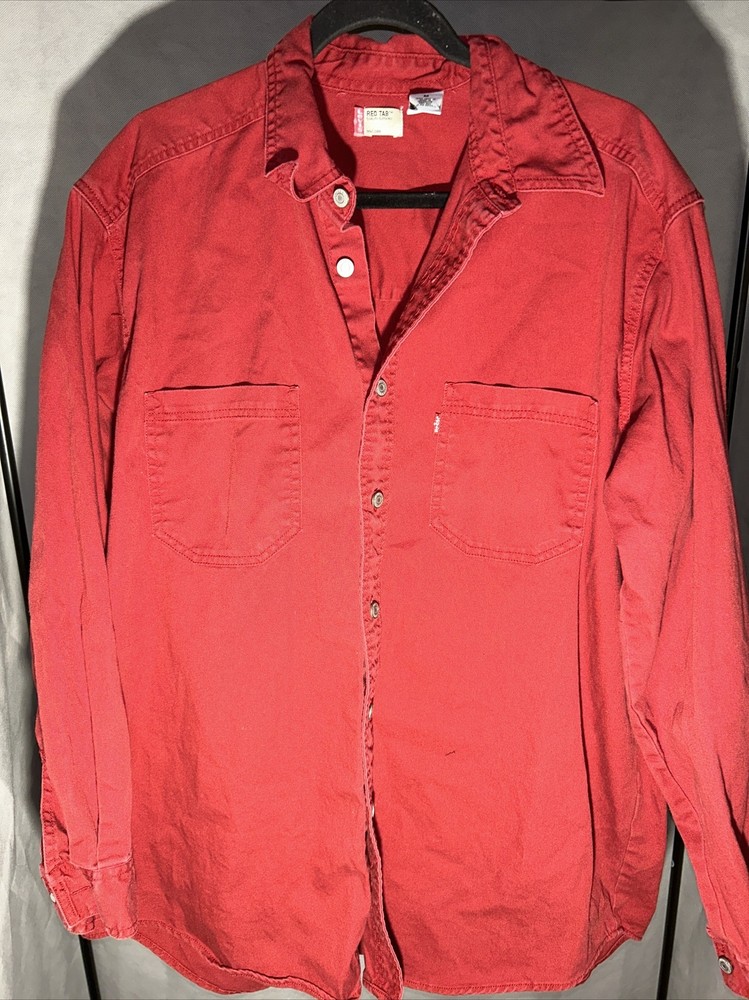 Levis Shirt Mens Medium Red Tab Denim Metal Button Up Long Sleeve Casusal Y2K
