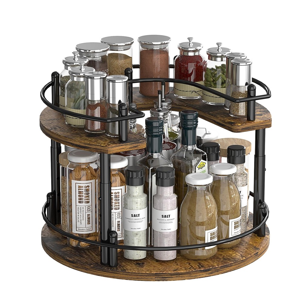 Adjustable Height Lazy Susan Spice Rack Organizer Rotating Turntable for Kitchen
